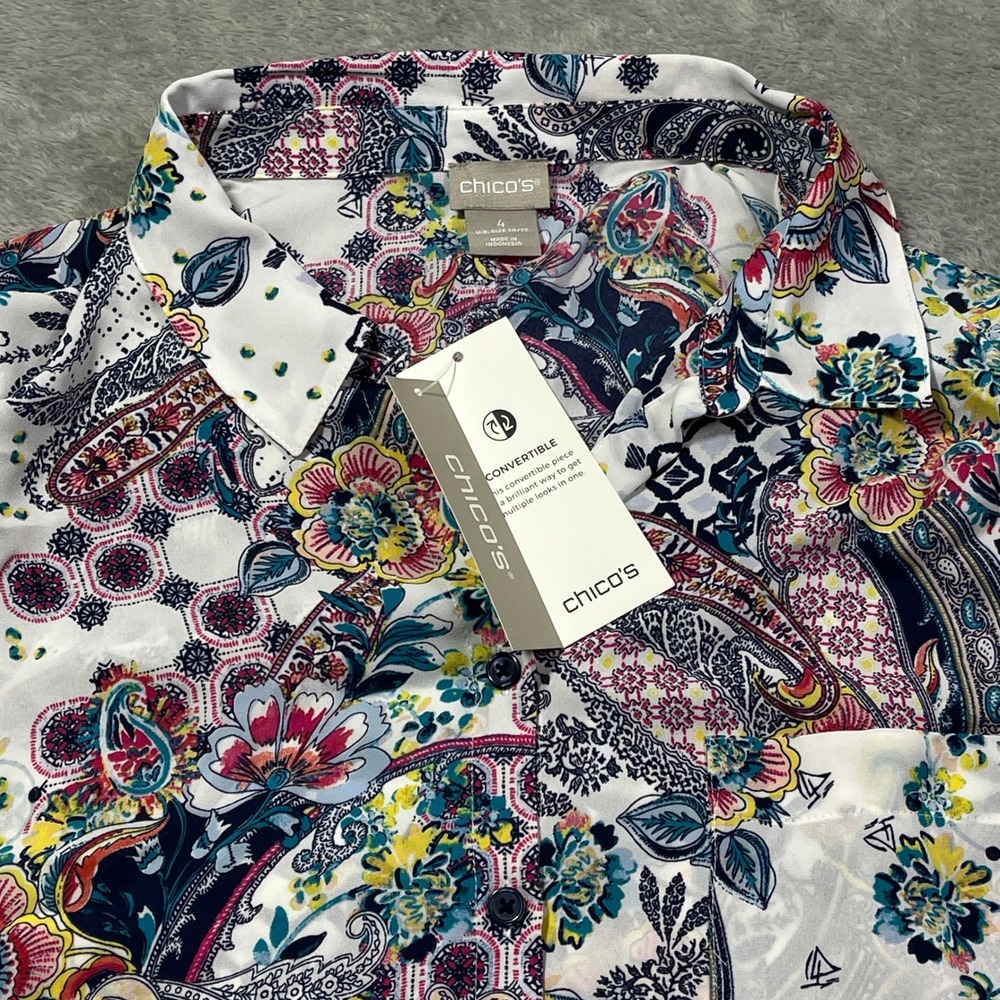 Nwt Chicos Paisley Melange Convertible‎ 2-Piece Twin Set Blouse Women's 4 20/22